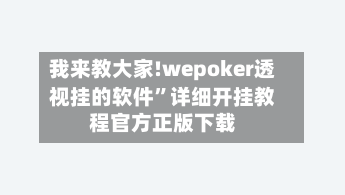 我来教大家!wepoker透视挂的软件	”详细开挂教程官方正版下载-第2张图片